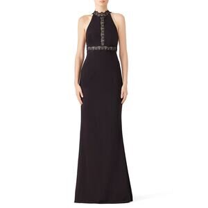 JS Collection Sz 10 Black Lace Detail Sleeveless High Neck Halter Cocktail Gown